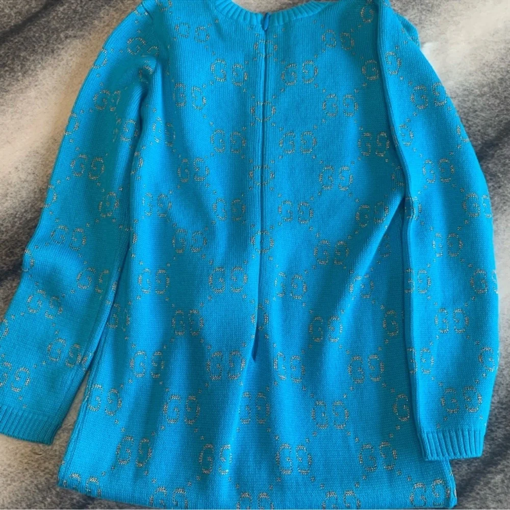 Gucci Double G Long Sleeve All In One One Piece GG Logo Gold Turquoise Onesie
